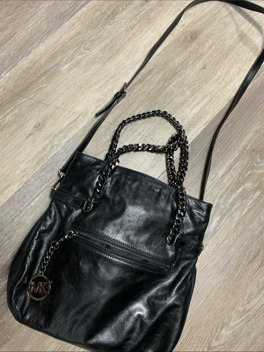 Michael Kors Black Leather Chain-Handle Satchel